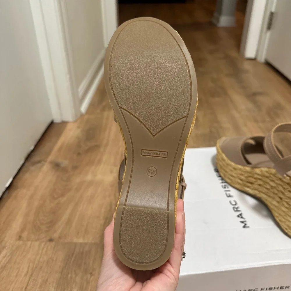 Marc Fisher | Tan Burian Espadrille Platform Wedge Ankle Strap Sandals‎